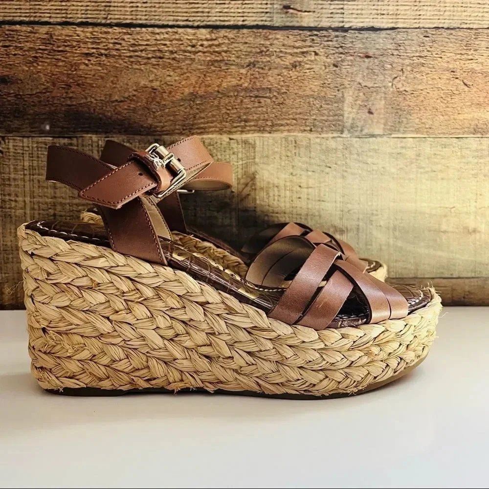 NWOT Sam Edelman Darline Leather Braided Wedge Espadrille Platform Sandals
